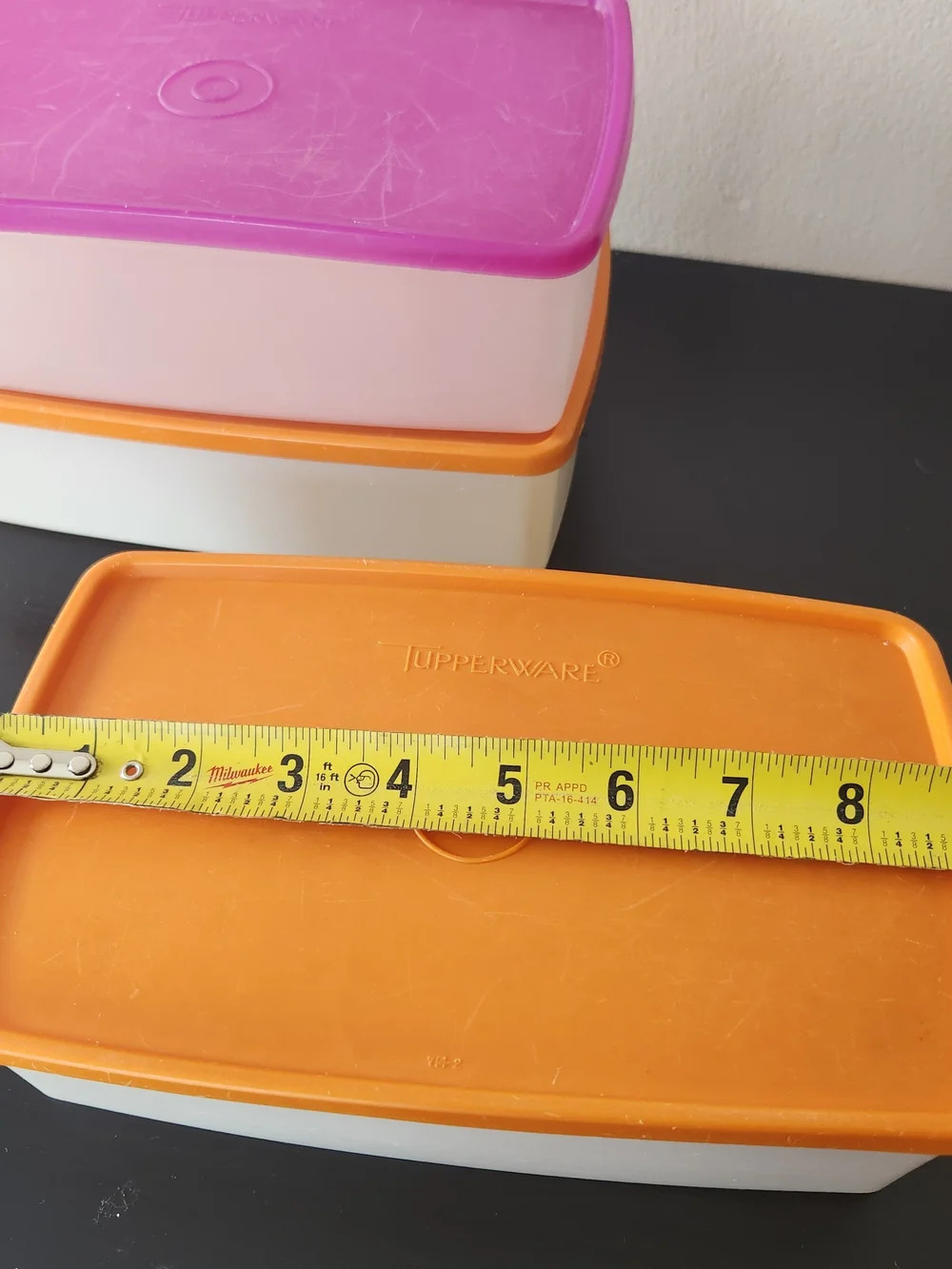 Vintage Tupperware White Containers with Purple Lid and Orange Seals